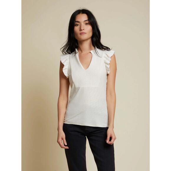 Nation LTD White Ruffle Blouse Top Gathered Tank Spring Cotton Shirt Size M - Picture 3 of 7